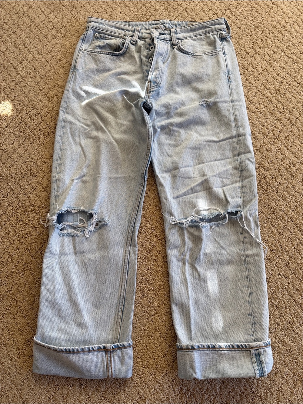 rag & bone Light Blue Distressed Boyfriend Jeans
